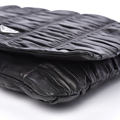 Prada Nappa Dressy Gaufre Ruched Flap Clutch Black 8 of 13