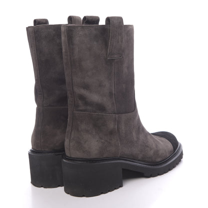 Chanel Suede Calfskin CC Cap Toe Boots 38.5 Black Brown 4 of 10