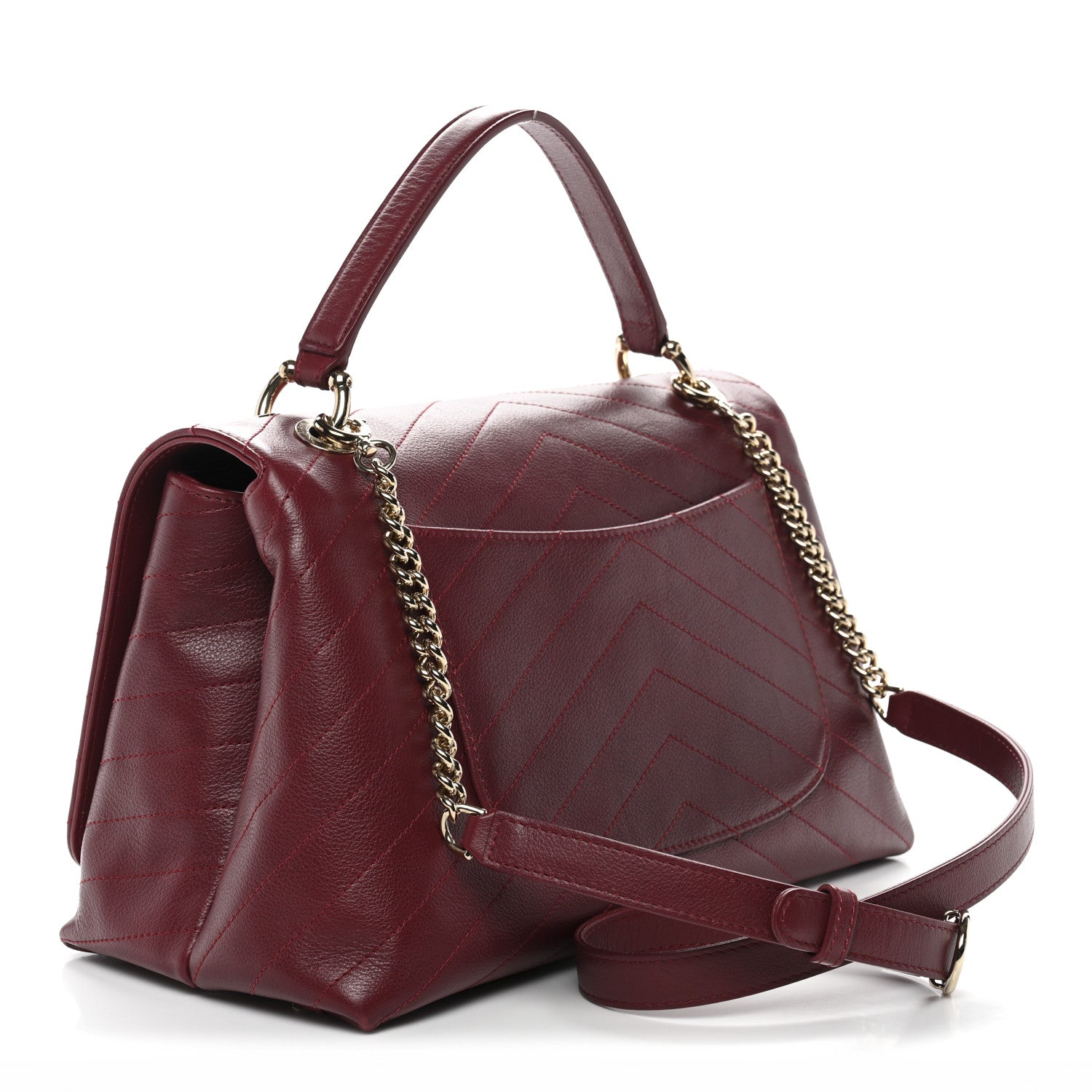 Chanel Grained Calfskin Stitched Chevron Medium Chic Top Handle Flap Red 3 of 11