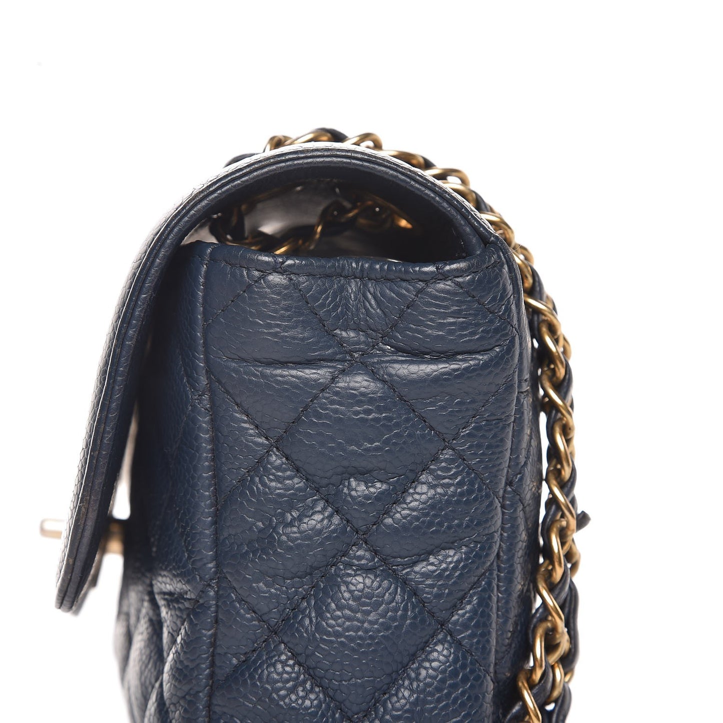 Crumpled Grained Calfskin Small Two Tone Flap Navy