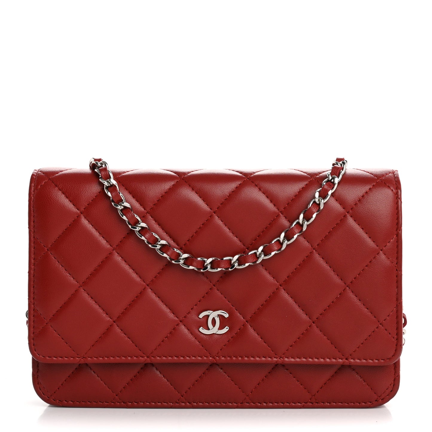 Lambskin Quilted Wallet On Chain WOC Red