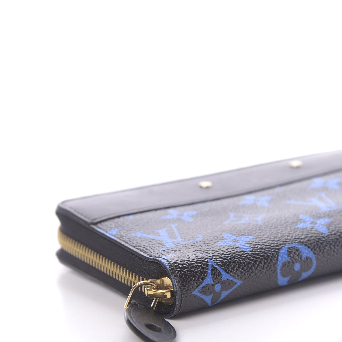 Calfskin Colored Monogram Zippy Wallet Blue Black