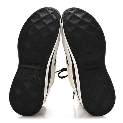 Chanel Fabric Calfskin Suede CC Sneakers 36 Ivory Black 6 of 7
