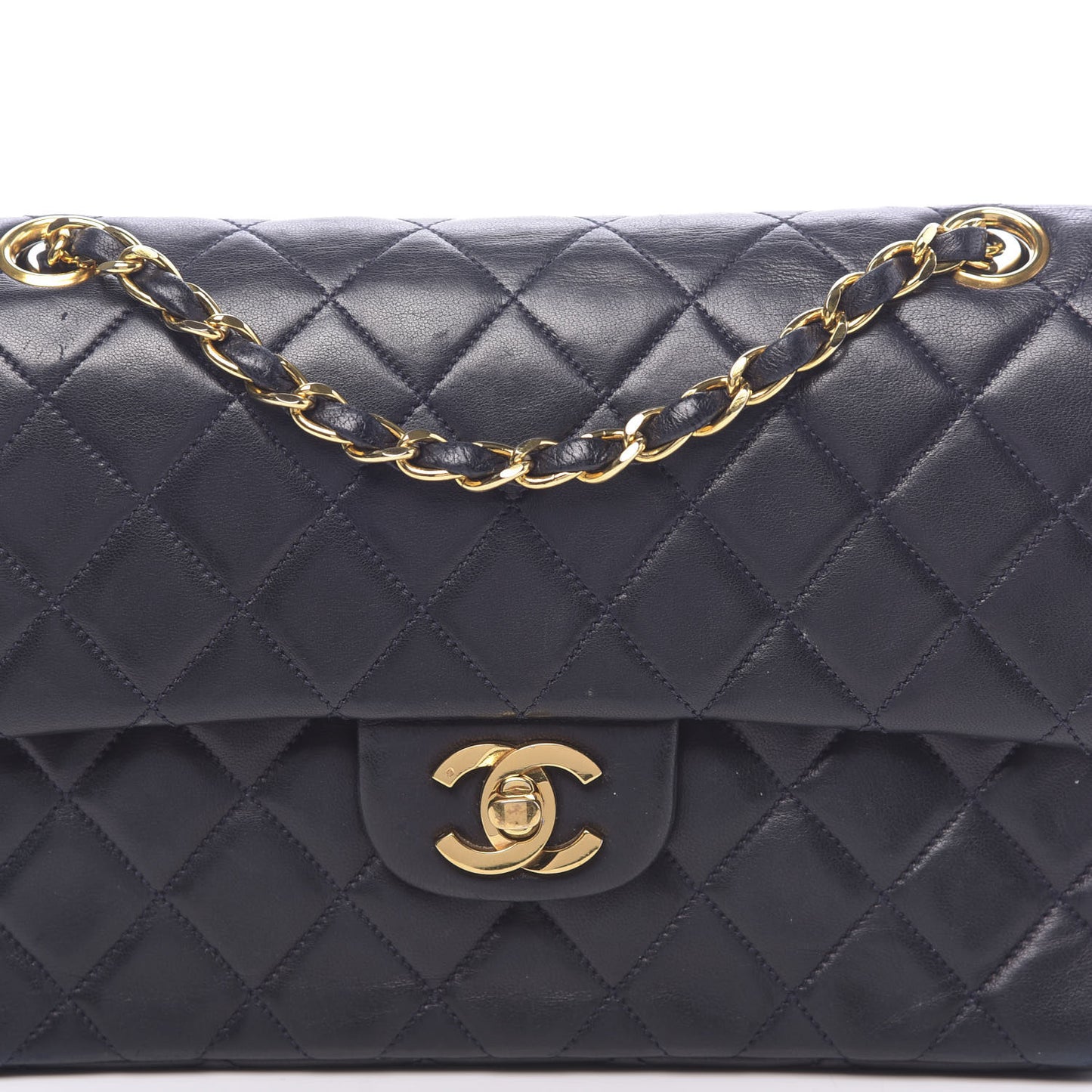 Lambskin Quilted Small Double Flap Navy