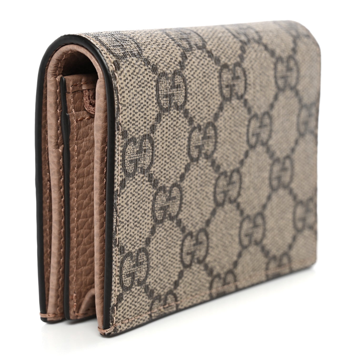 Gucci Dollar Calfskin GG Supreme Monogram GG Marmont Card Case Porcelain Rose Beige Ebony 3 of 8