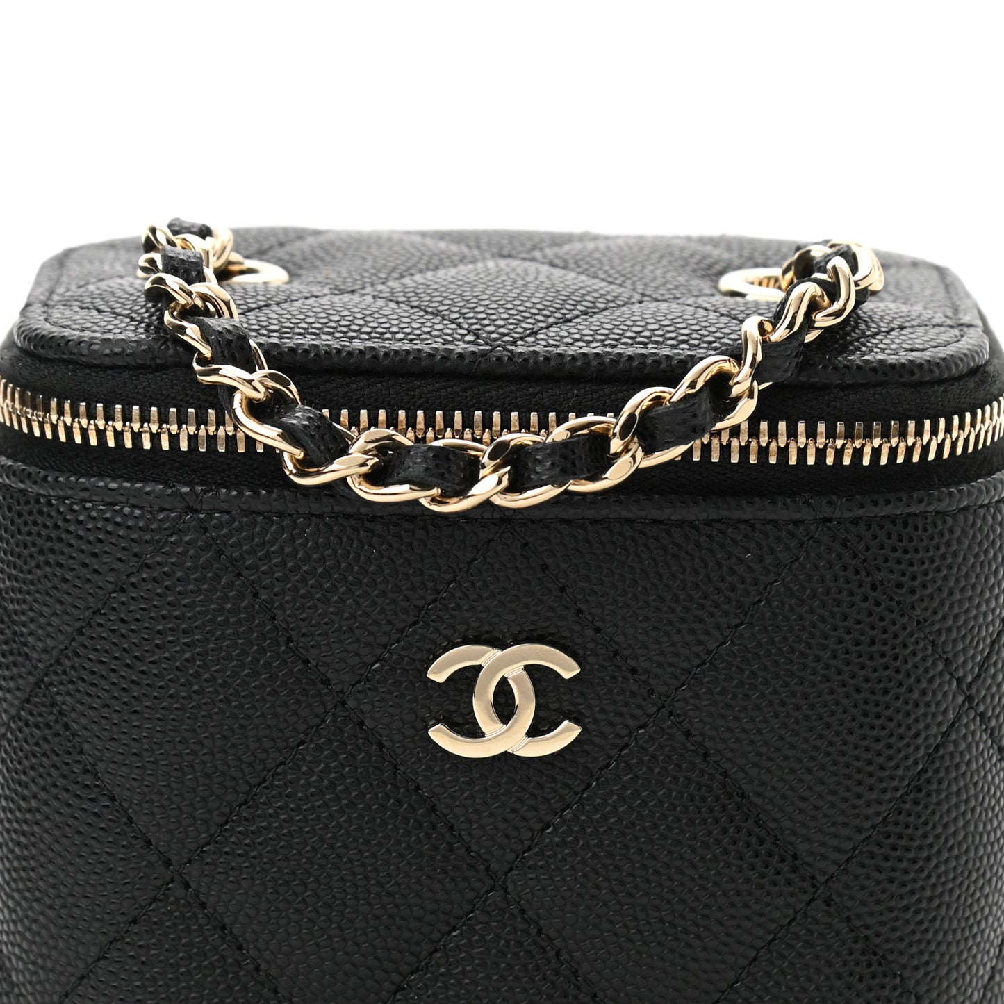 Caviar Quilted Mini Vanity Case With Chain Black