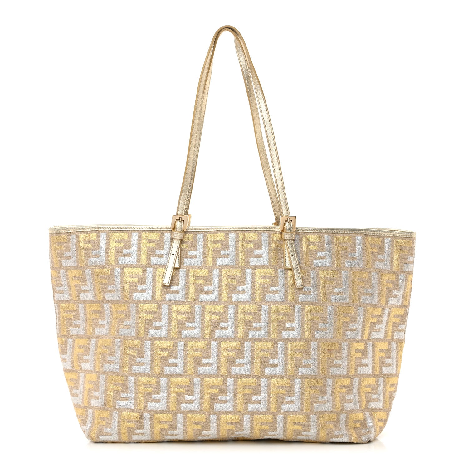 Fendi Metallic Canvas Zucca Roll Tote Beige Oro 1 of 18