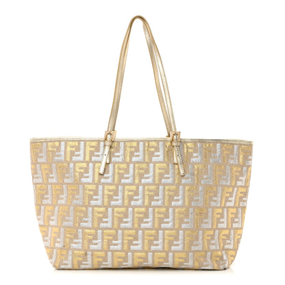 Fendi Metallic Canvas Zucca Roll Tote Beige Oro 1 of 18