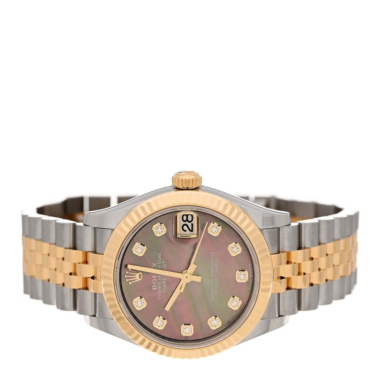 Stainless Steel 18K Yellow Gold Diamond Black Mother of Pearl 31mm Oyster Perpetual Datejust Watch 278273