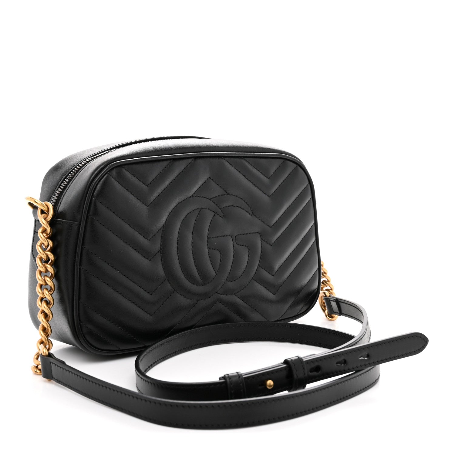 Gucci Calfskin Matelasse Small GG Marmont Chain Shoulder Bag Black 3 of 11