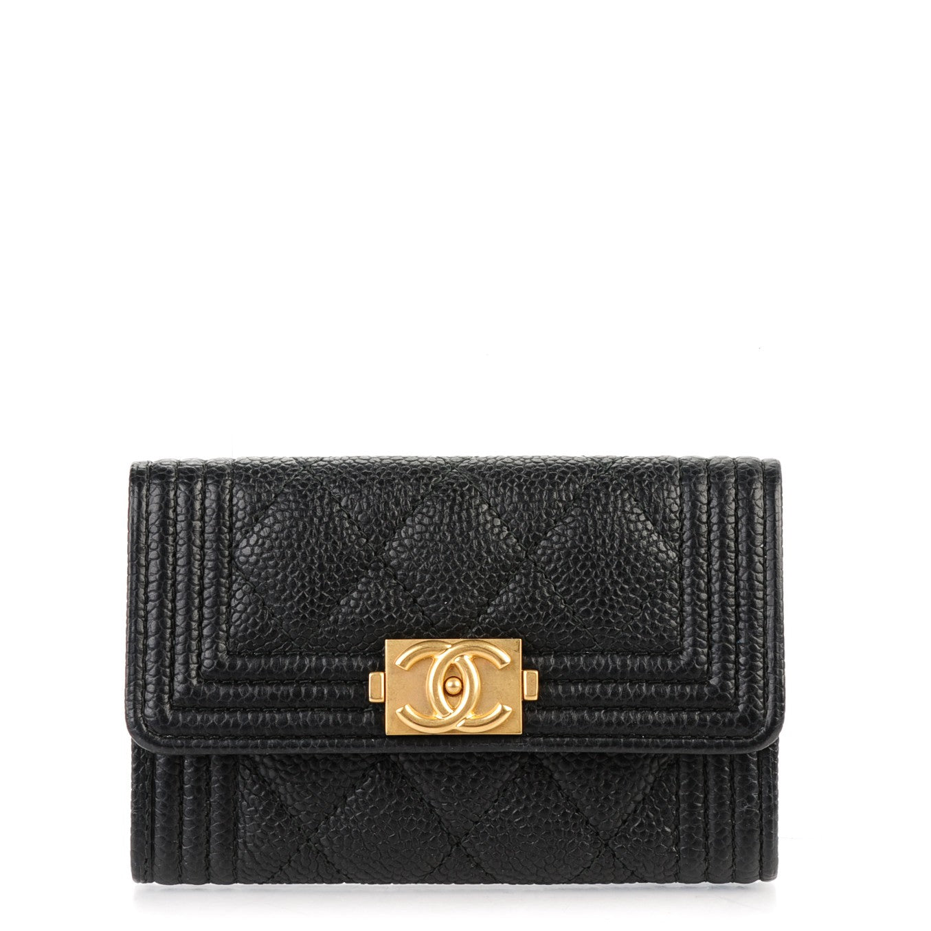 Caviar Quilted Boy Flap Card Holder Black