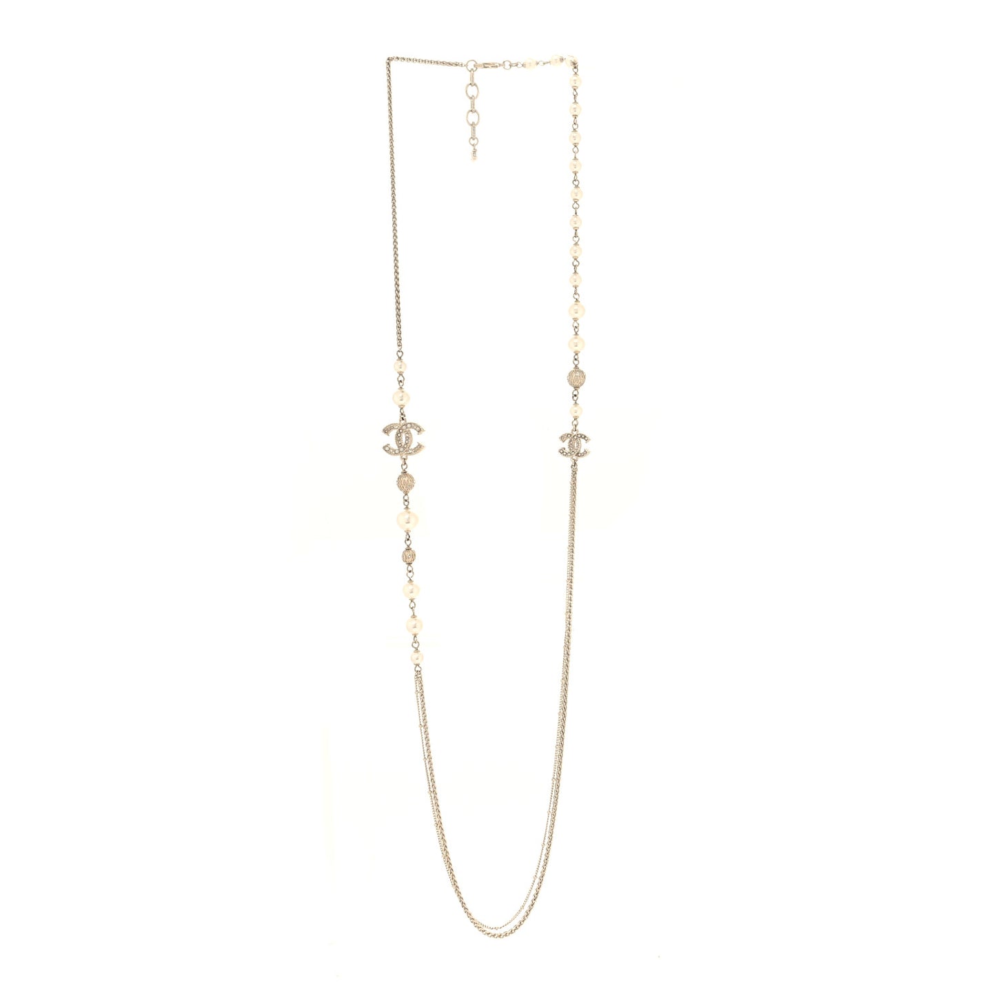 Pearl Crystal CC Long Necklace Gold