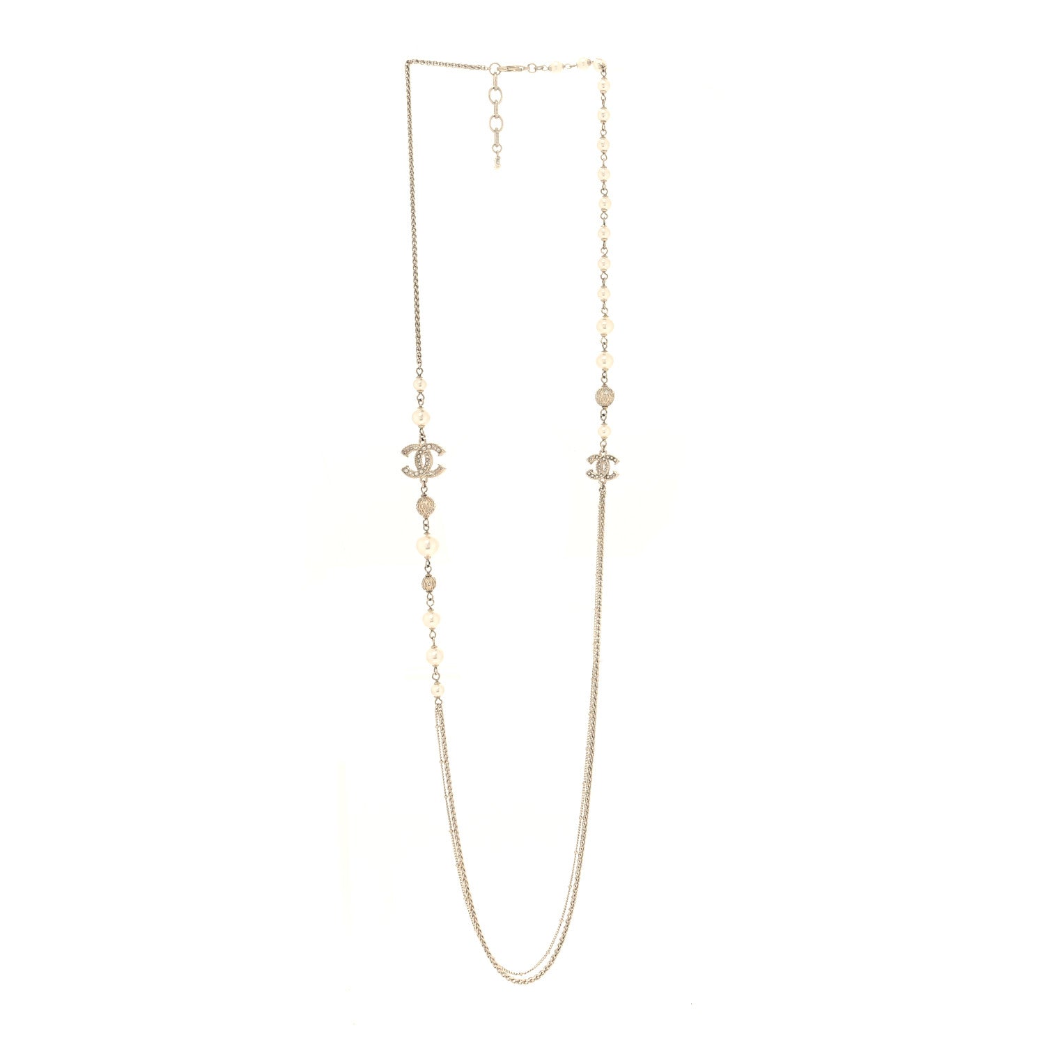 Chanel Pearl Crystal CC Long Necklace Gold 3 of 7