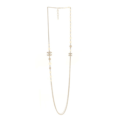 Chanel Pearl Crystal CC Long Necklace Gold 3 of 7