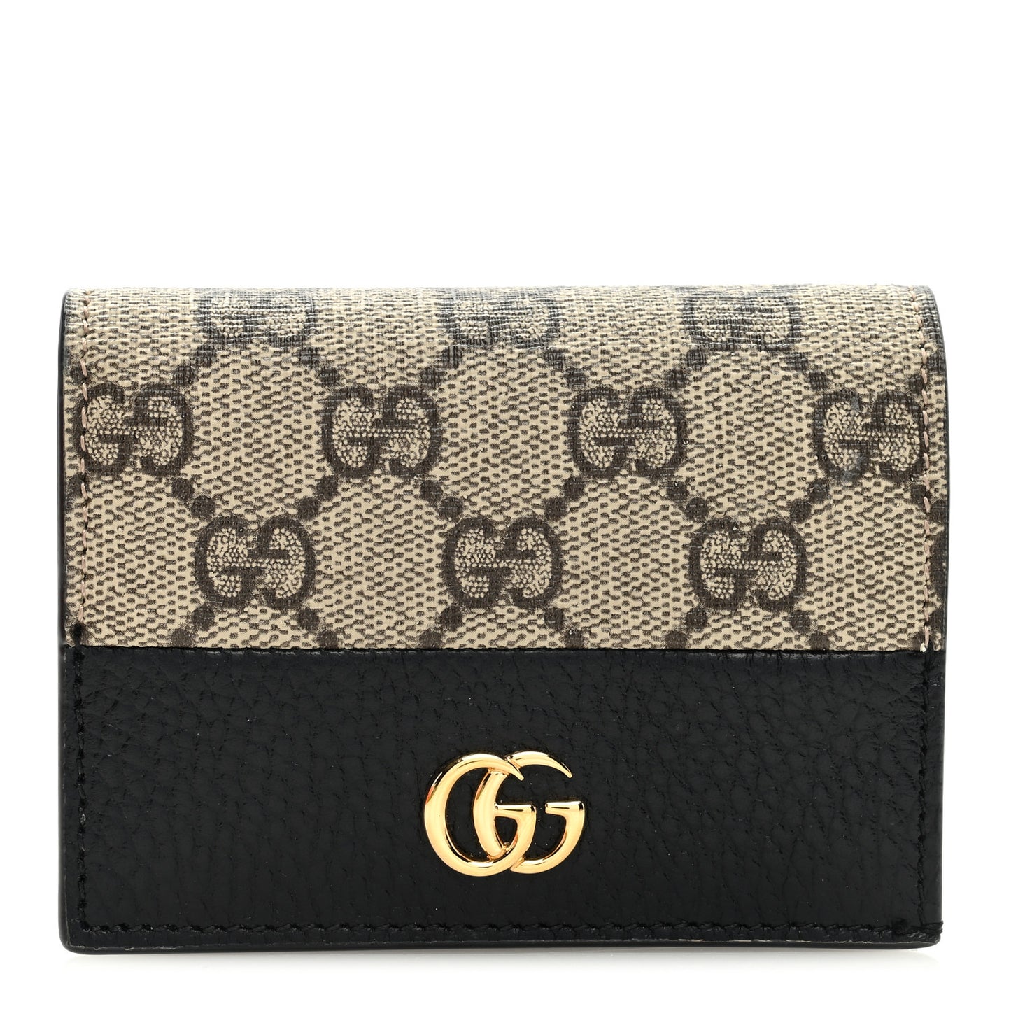 Dollar Calfskin GG Supreme Monogram GG Marmont Card Case Black Beige Ebony