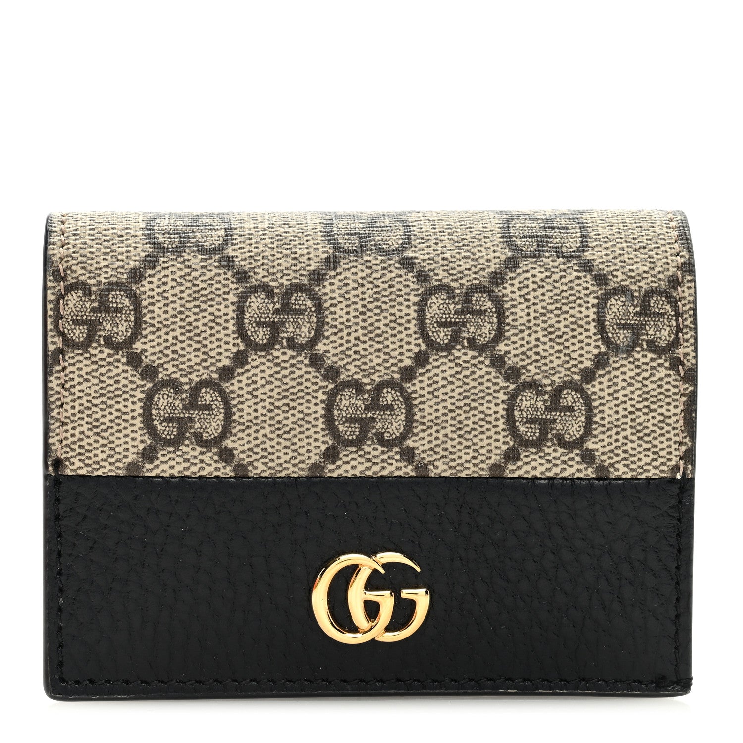 Gucci Dollar Calfskin GG Supreme Monogram GG Marmont Card Case Black Beige Ebony 1 of 6