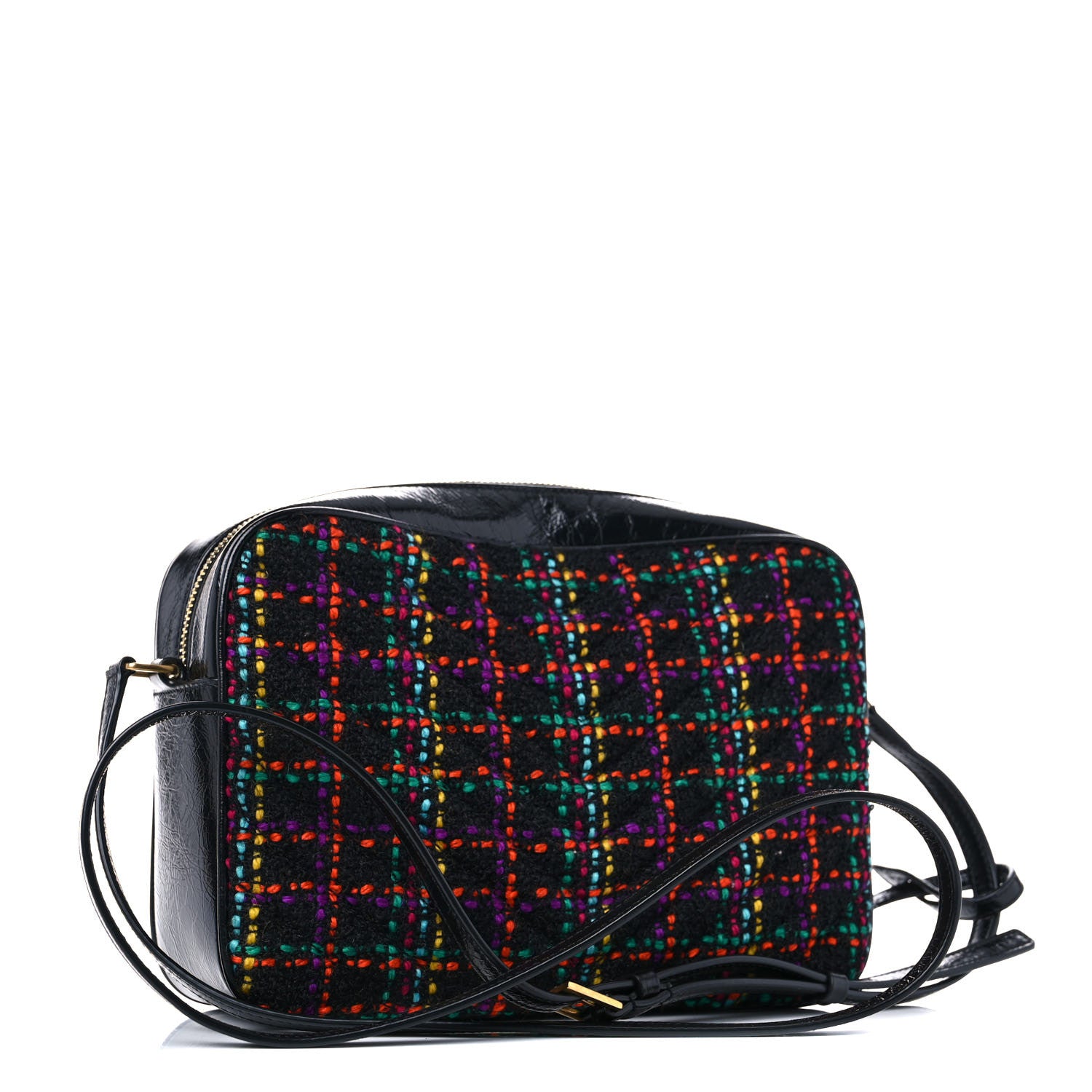 Saint Laurent Tweed Calfskin Monogram Lou Camera Bag Black 3 of 13