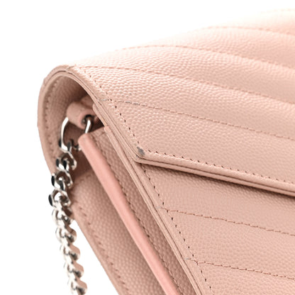 Saint Laurent Grain De Poudre Matelasse Chevron Cassandre Chain Wallet Pale Pink 11 of 13