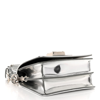 Dolce & Gabbana DOLCE GABBANA Metallic Calfskin Crystal Embellished Small Bella Cubo DG Chain Flap Bag With Cuff Silver 5 of 10