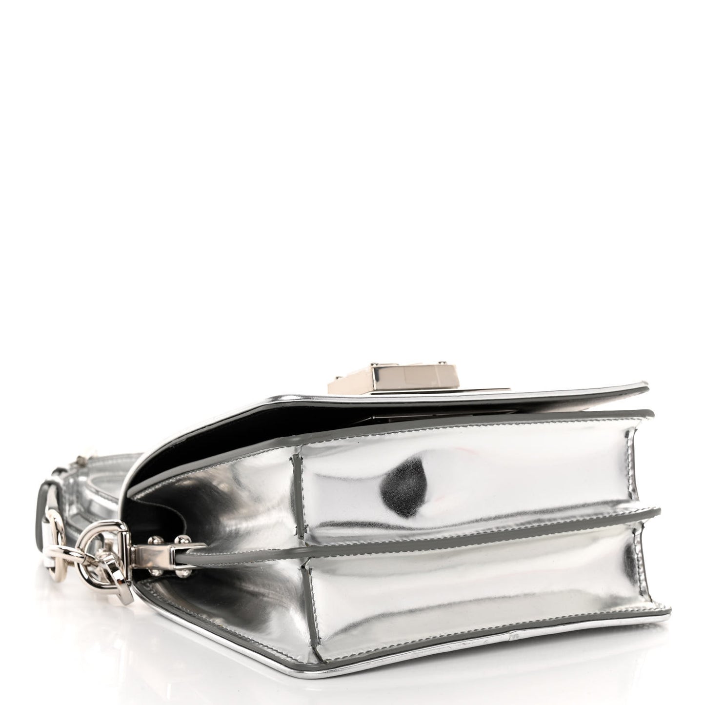 Metallic Calfskin Crystal Embellished Small Bella Cubo DG Chain Flap Bag With Cuff Silver