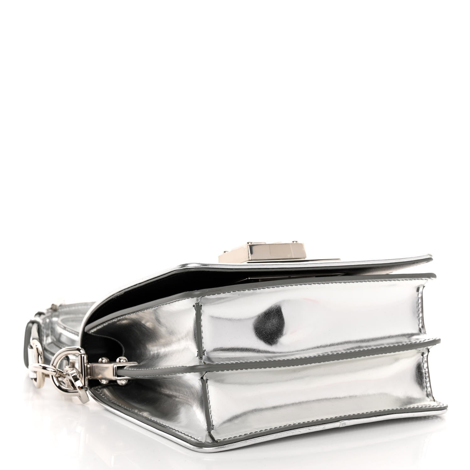 Dolce & Gabbana Metallic Calfskin Crystal Embellished Small Bella Cubo DG Chain Flap Bag With Cuff Silver 5 of 10