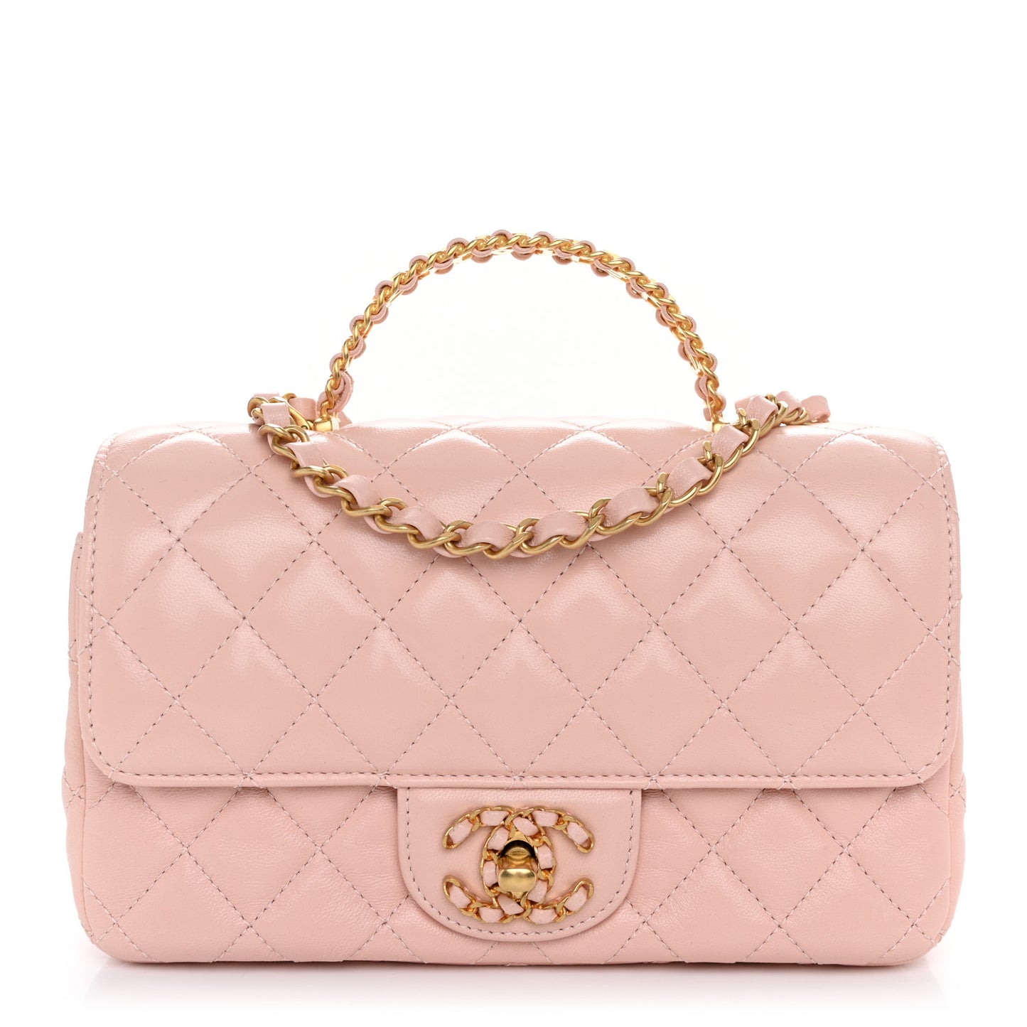 Lambskin Quilted Mini Strass On Top Flap Light Pink