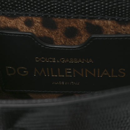 Dolce & Gabbana Lizard Embossed Crystal Embellished DG Millennials Mini Crossbody Bag Black 6 of 10