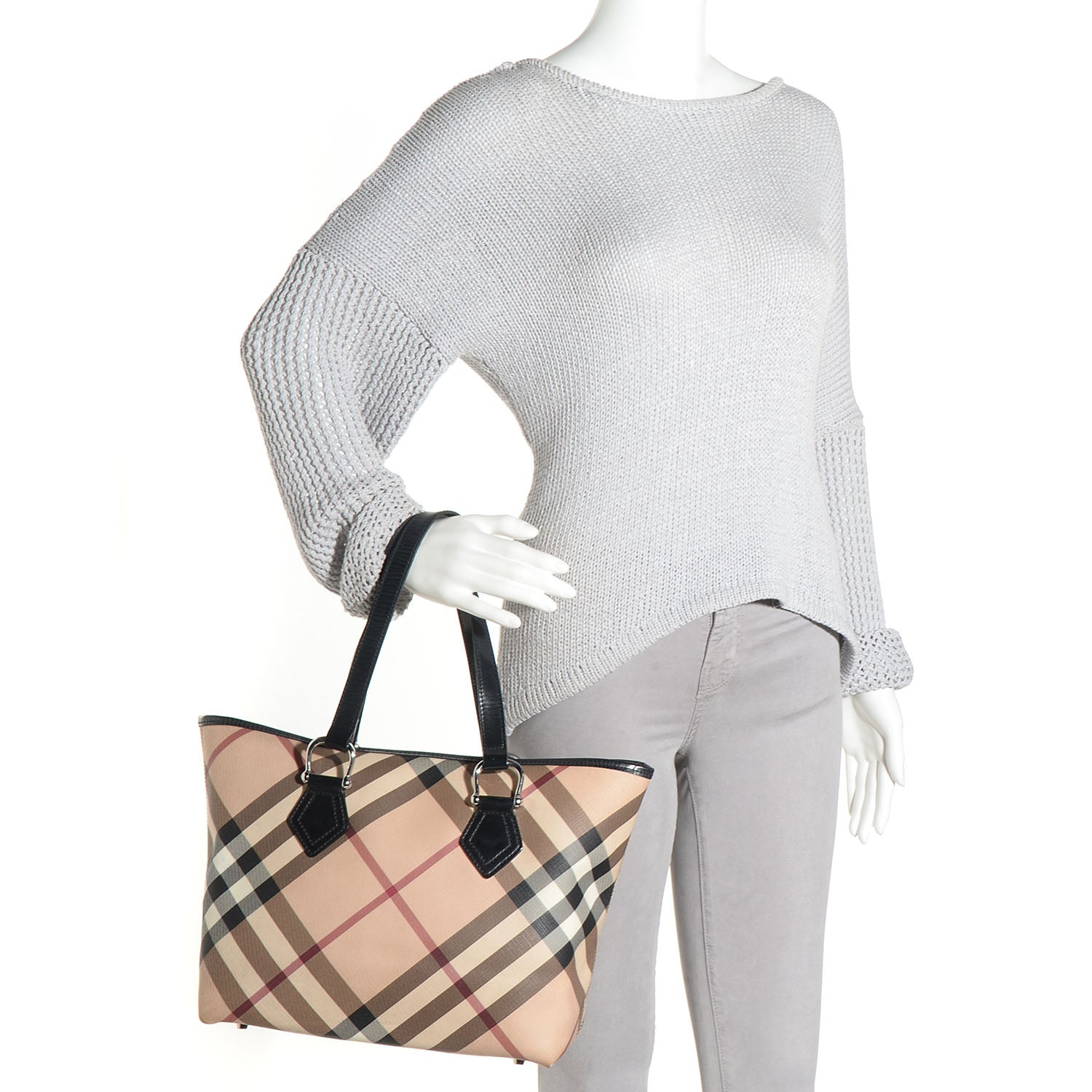 Burberry Patent Supernova Check Small Stanton Tote Black 2 of 8