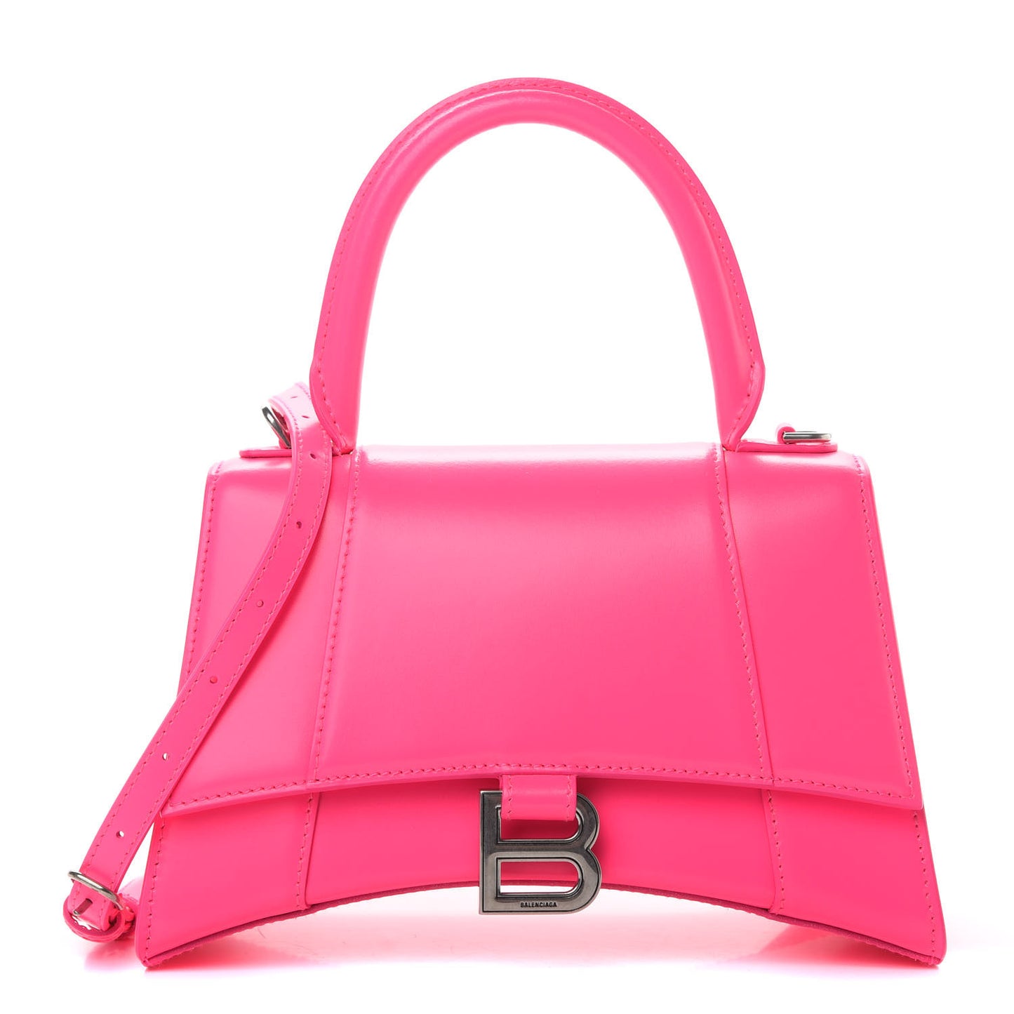 Shiny Box Calfskin Small Hourglass Top Handle Bag Hot Pink