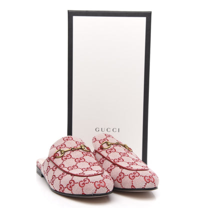 Gucci Canvas GG Monogram Horsebit Womens Princetown Slippers 39 Gardenia Hibiscus Red 6 of 9