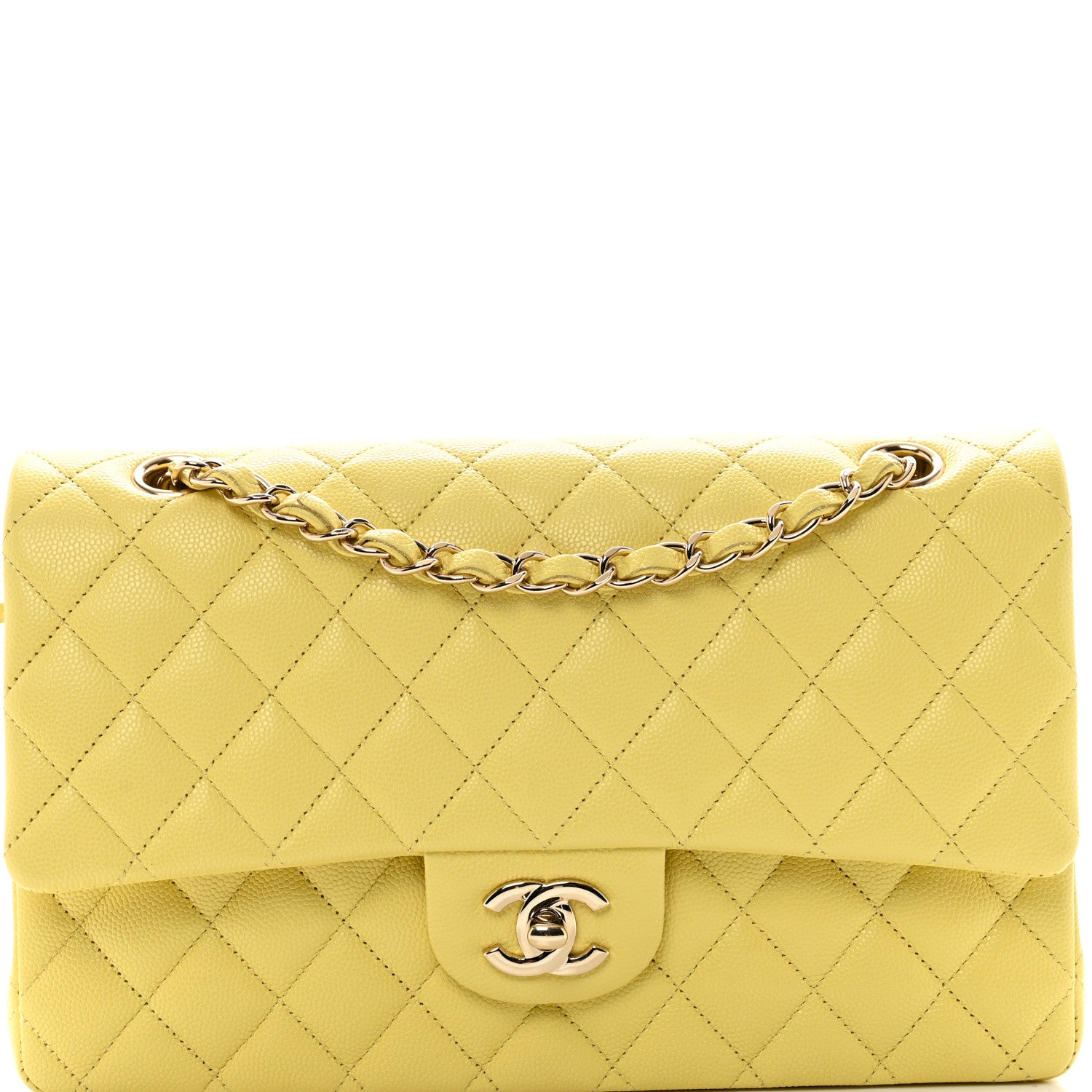 Chanel Caviar Quilted Medium Double Flap Yellow 8 of 10