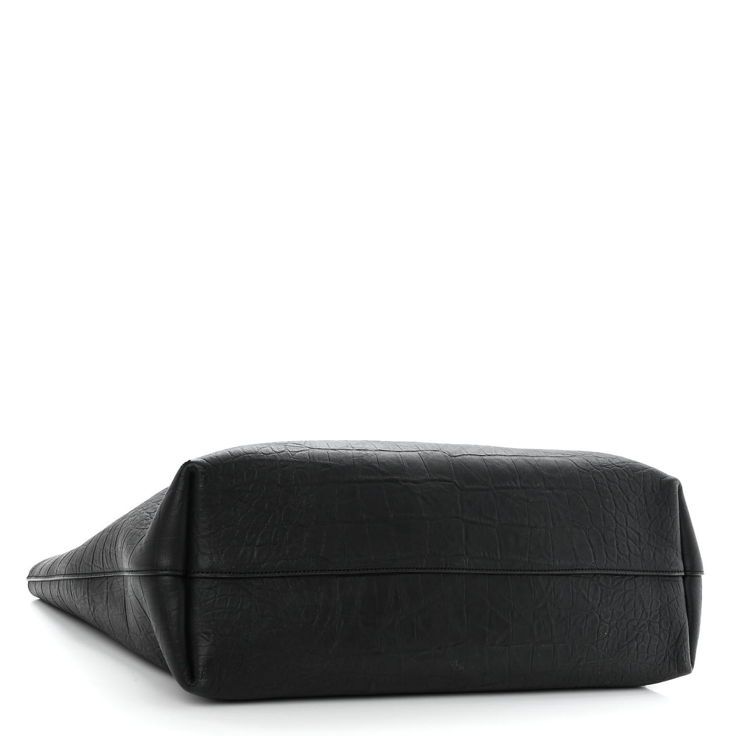Calfskin Crocodile Embossed Large Shopper Tote Black