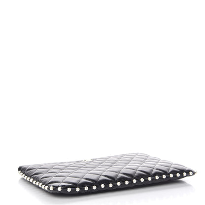 Chanel Calfskin Quilted Pearl Medium Cosmetic Case Black 4 of 11