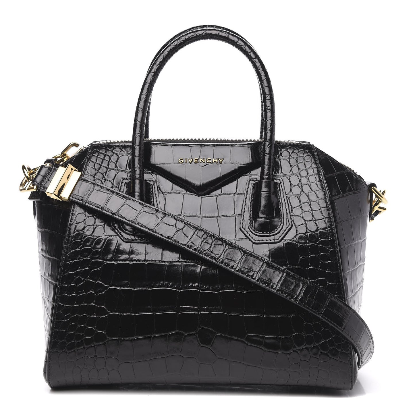 Calfskin Crocodile Embossed Small Antigona Black