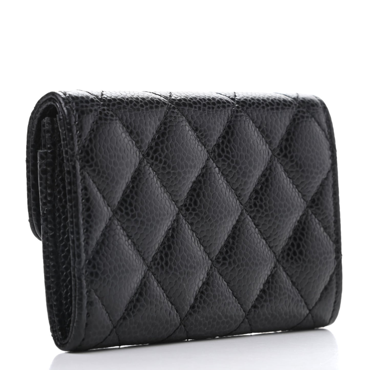 Caviar Quilted Flap Card Holder Wallet Black