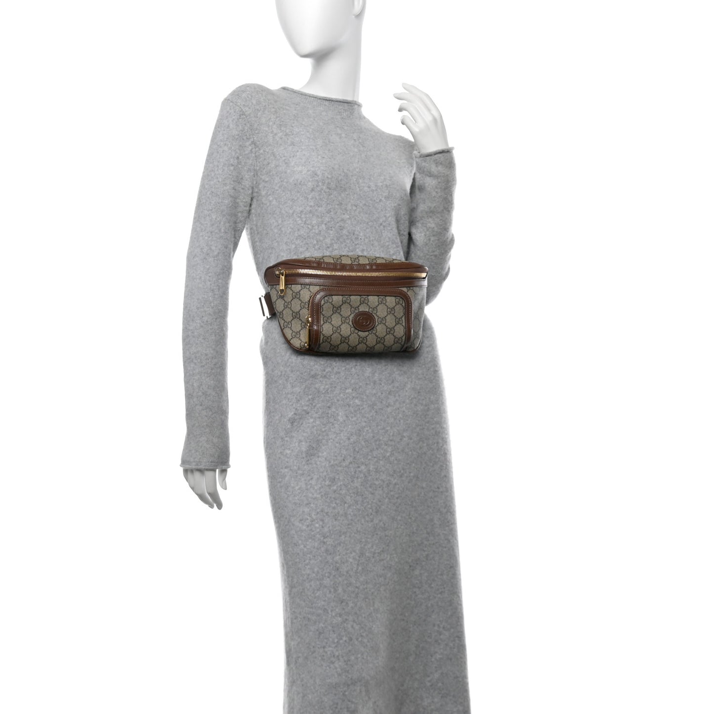 GG Supreme Monogram Textured Calfskin Retro Interlocking G Belt Bag Beige Ebony Brown Sugar