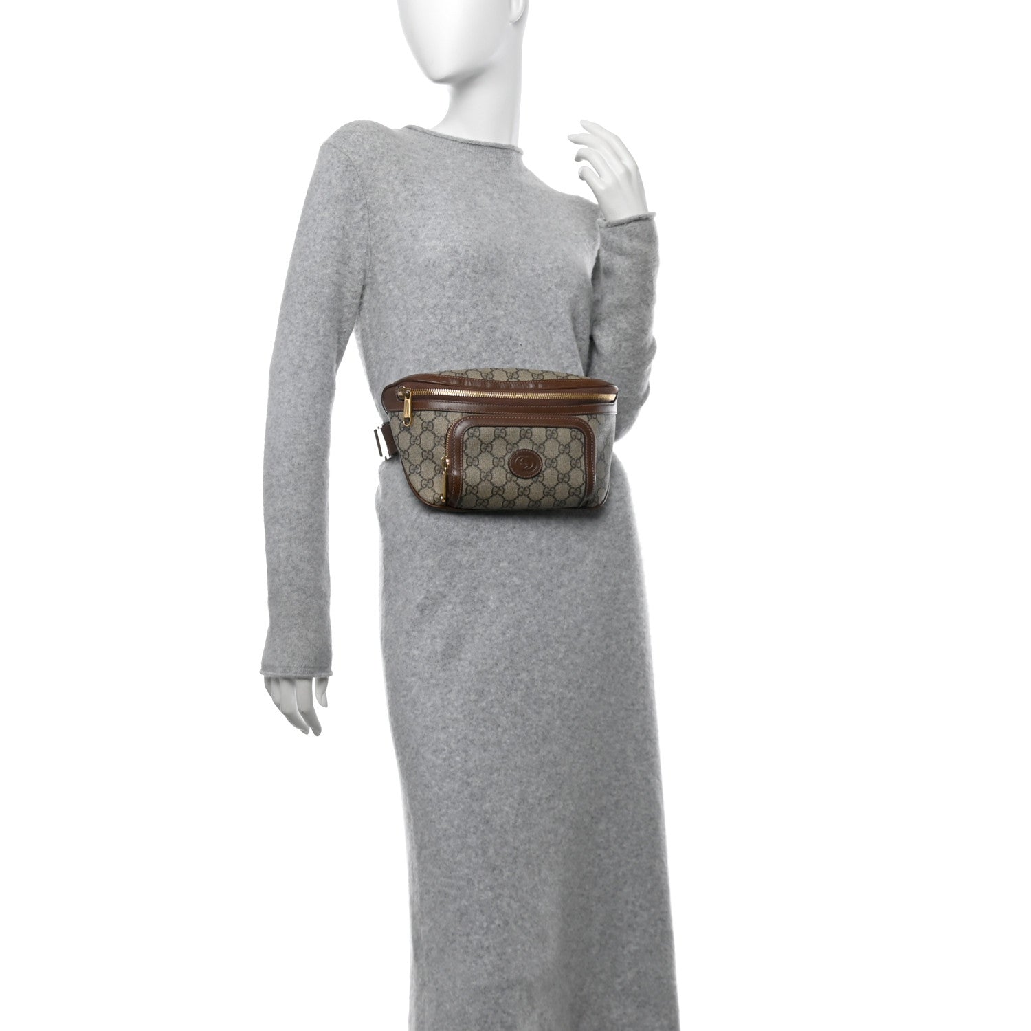 Gucci GG Supreme Monogram Textured Calfskin Retro Interlocking G Belt Bag Beige Ebony Brown Sugar 2 of 10