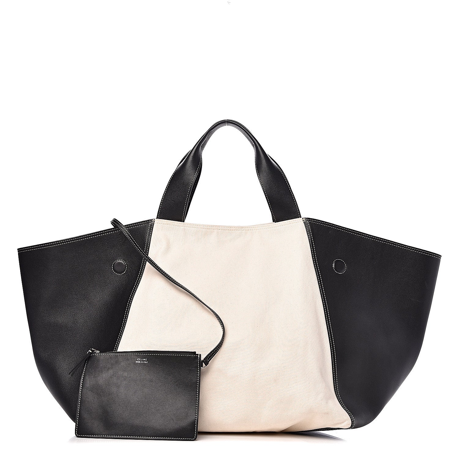 Celine Canvas Smooth Calfskin Frame Tote Black White 1 of 18
