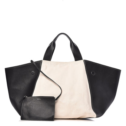 Celine Canvas Smooth Calfskin Frame Tote Black White 1 of 18