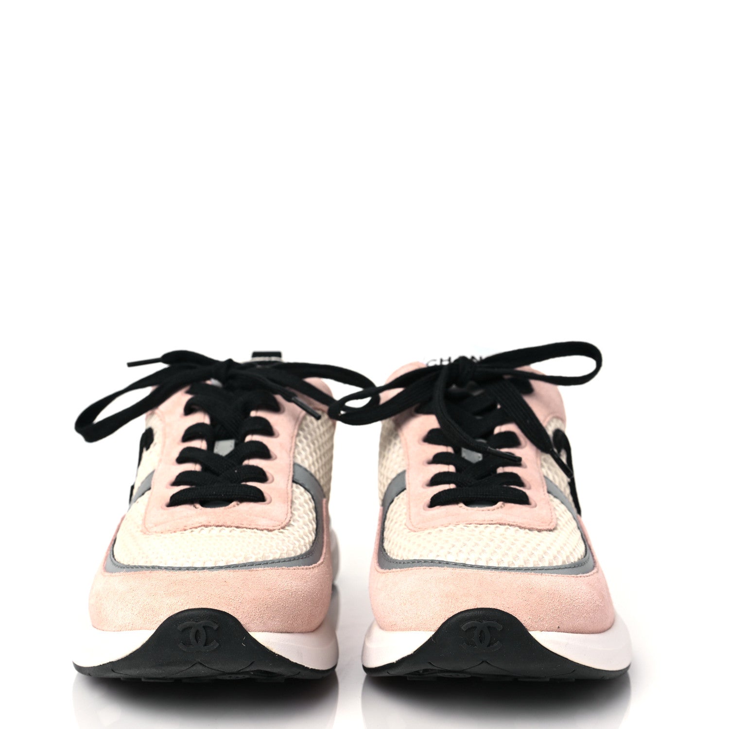 Chanel Mesh Suede Calfskin Grained Calfskin Womens CC Sneakers 41 Pink 2 of 7
