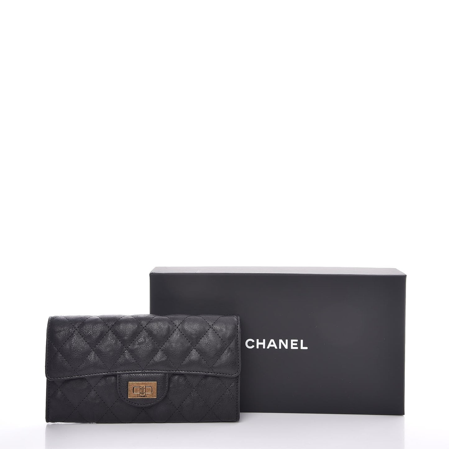 Crumpled Calfskin Quilted Large Reissue Gusset Flap Wallet Black