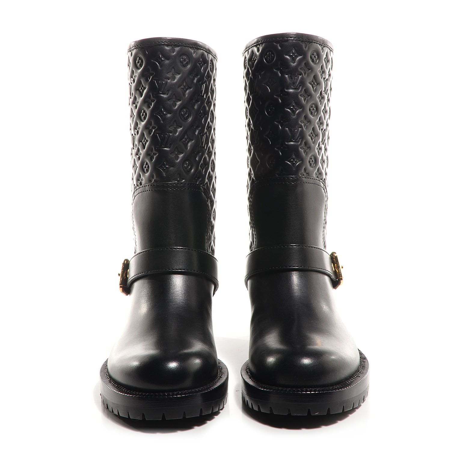 Louis Vuitton Calfskin Embossed Monogram Rebellion Half Boots 35 Black 2 of 7