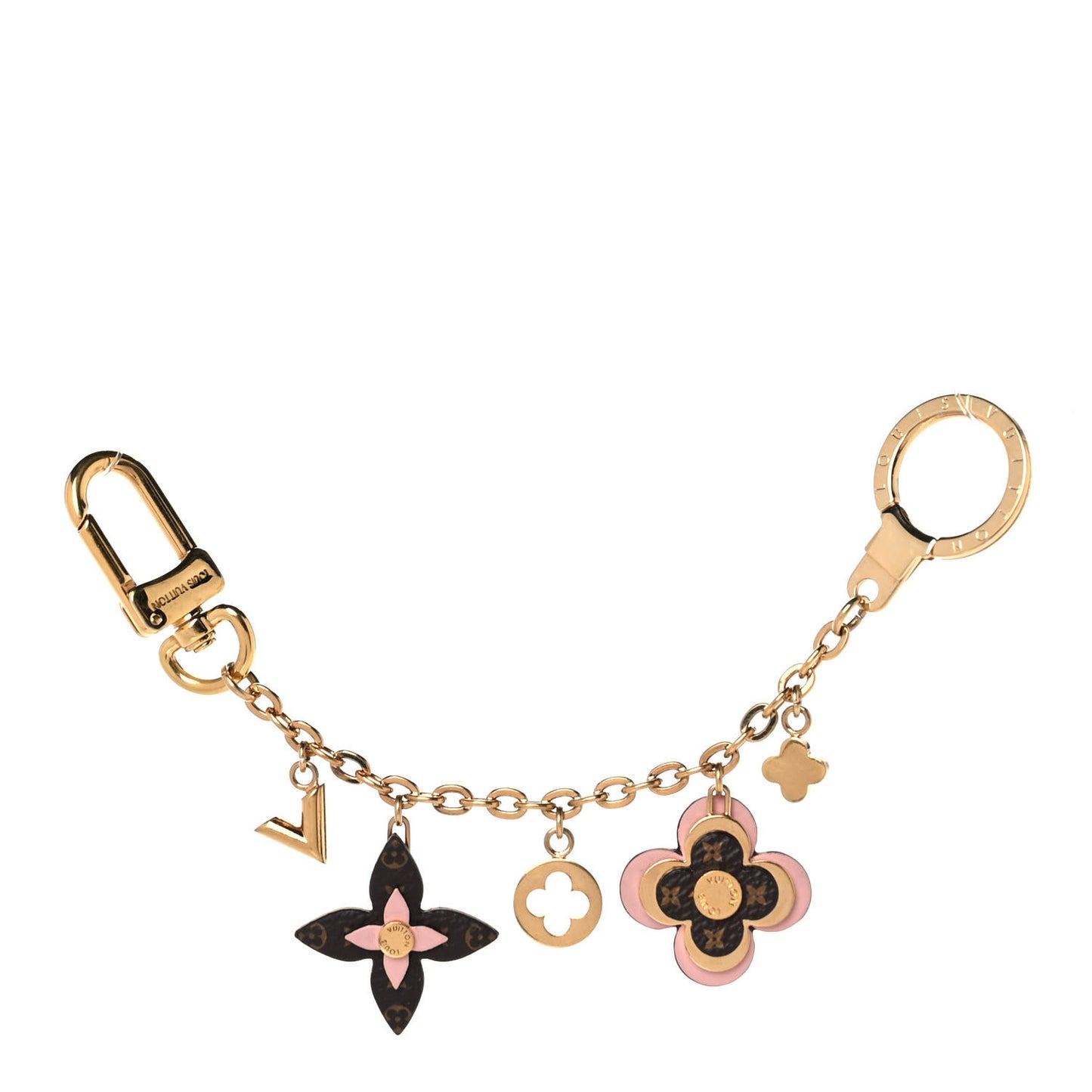 Brass Monogram Blooming Flowers Bag Charm Key Holder Rose Ballerine