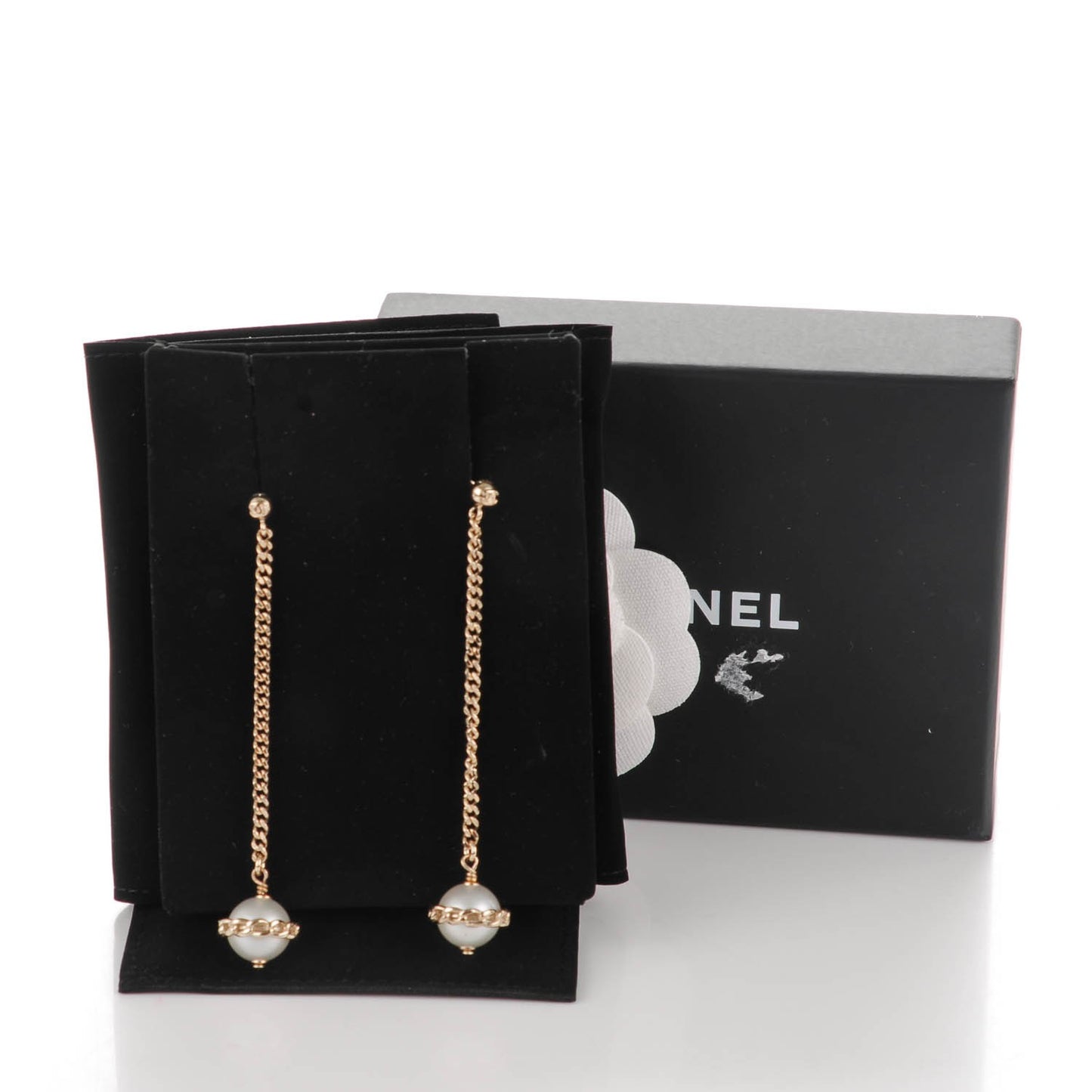 Resin Pearl CC Drop Earrings Gold