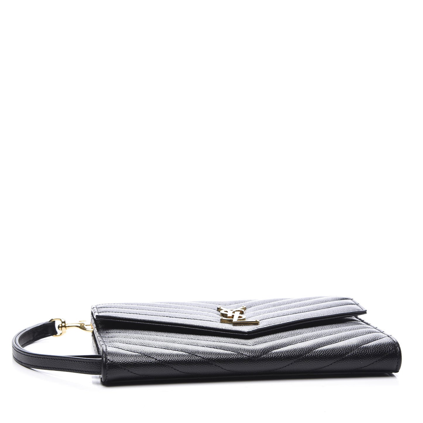 Grain De Poudre Matelasse Chevron Monogram Envelope Clutch Black