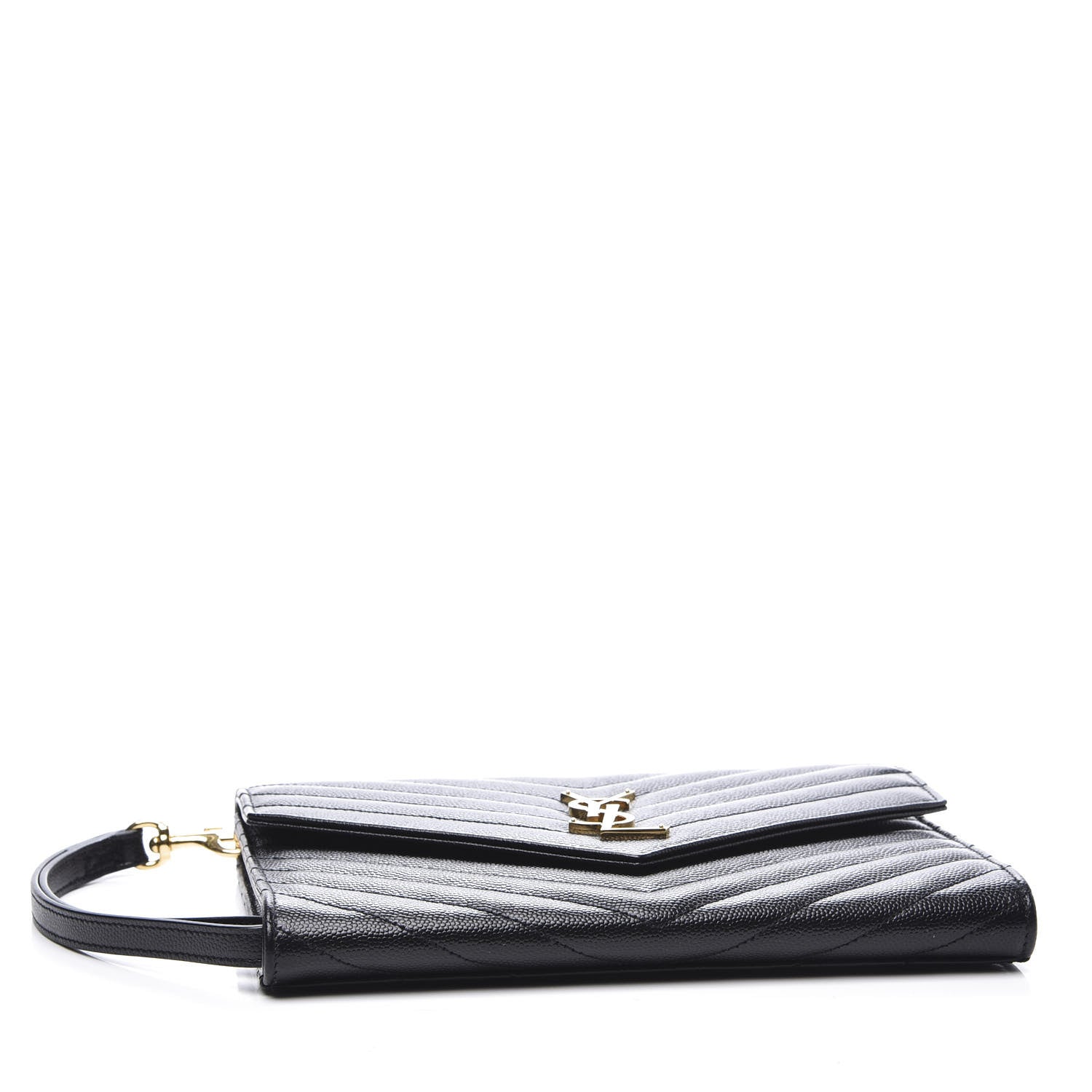 Saint Laurent Grain De Poudre Matelasse Chevron Monogram Envelope Clutch Black 3 of 10