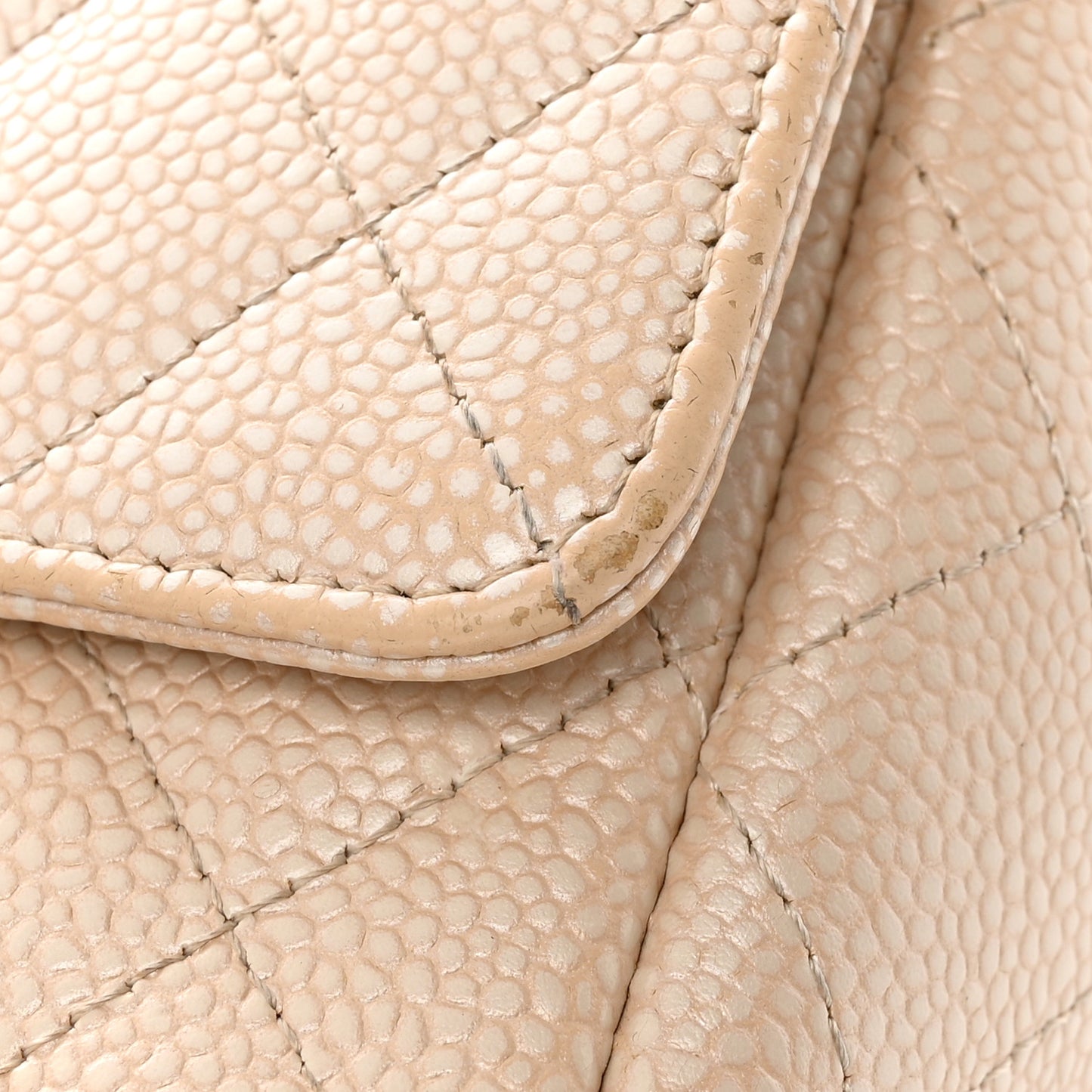 Pearly Caviar Quilted Mini Rectangular Flap Beige