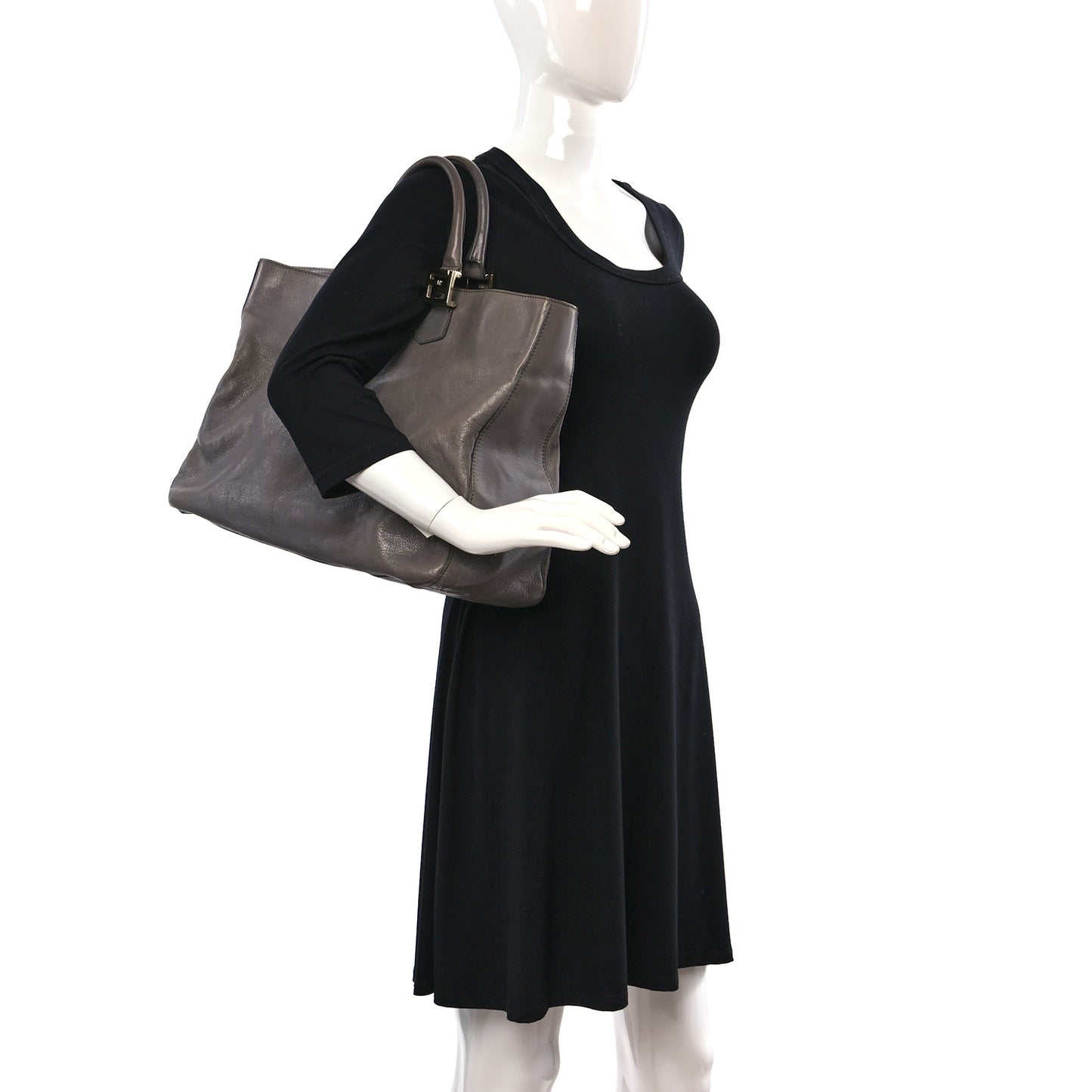 Vitello Acqua Large Twins Tote Grigio Scuro