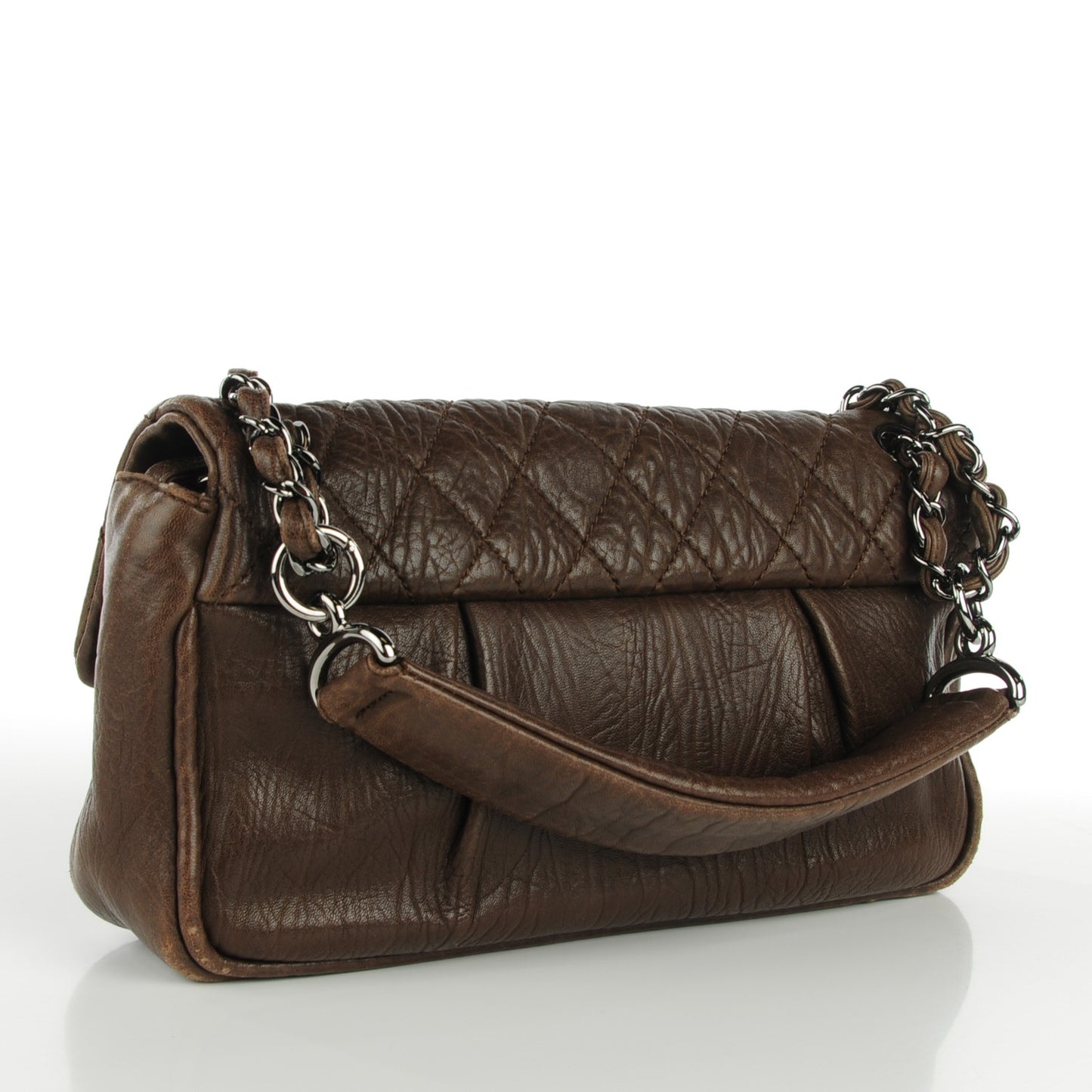 Distressed Lambskin Quilted Flap Brown