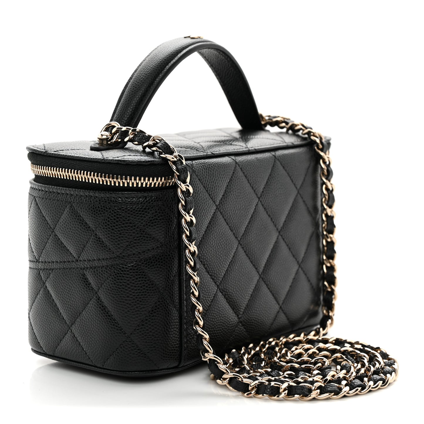 Caviar Quilted Trendy Handle Mini Vanity Black